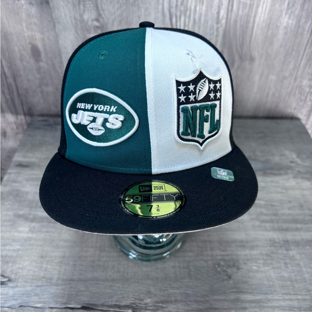 NY Jets Fitted Hat 7 3/8 New Era 59FIFTY NFL Green White Cap NWT - Picture 2 of 8